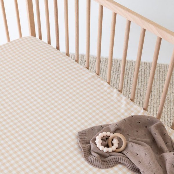 Mulberry Threads Bamboo Fitted Cot Sheet Oat Gingham