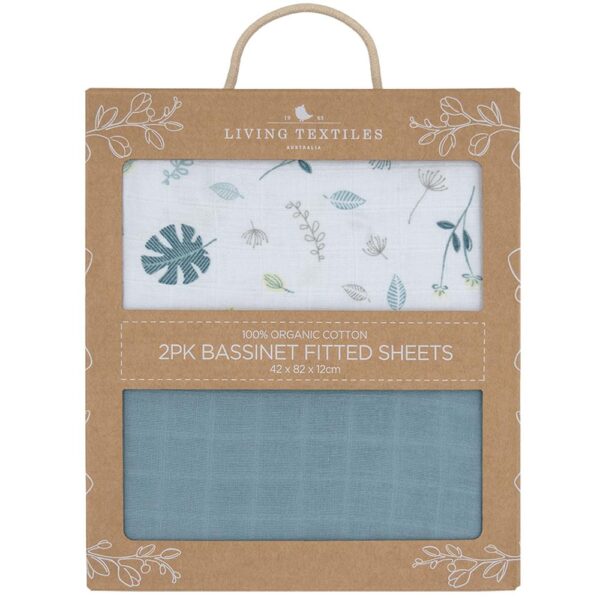 Living Textiles Organic Muslin 2pk Fitted Sheet Banana leaf/Teal