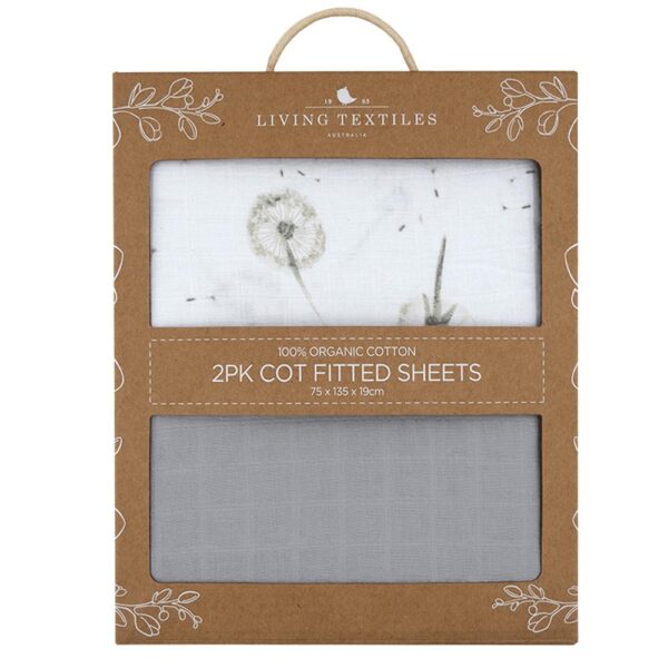 Living Textiles Organic Muslin Cot Sheet 2pk - Dandelion/Grey