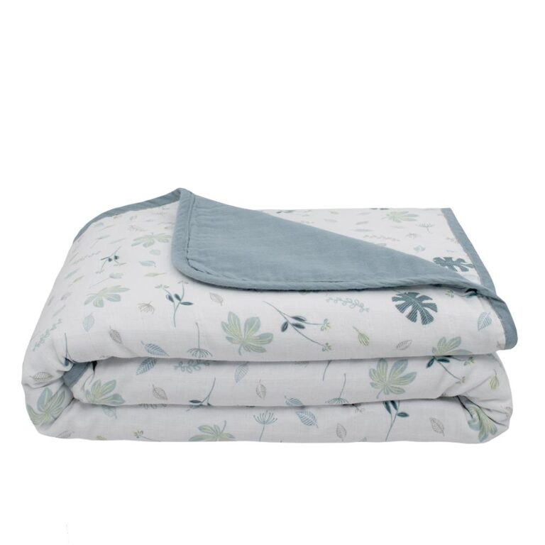 Living Textiles Organic Muslin Pram Blanket Banana Leaf/Teal