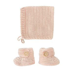 OB Designs Crochet Bonnet & Bootie Set Peach