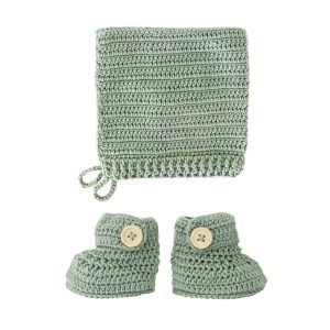 OB Designs Crochet Bonnet & Bootie Set Sage