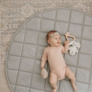3 Little Crowns Vegan Leather Quilted Playmat Round Grey