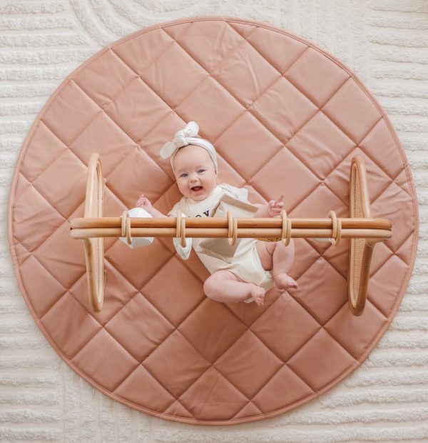 3 Little Crowns Vegan Leather Quilted Playmat Round Rose Pink