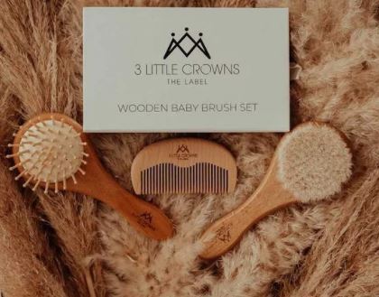 3 Little Crowns Wooden Baby Brush Set