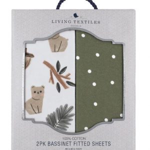 Living Textiles 2pk Bassinet Fitted Sheets Forest Retreat