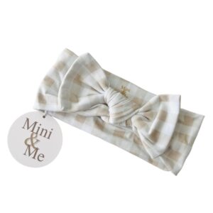 Mini & Me Topknot Headband Nude Gingham