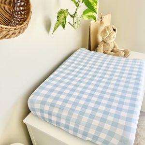 Mini & Me Organic Fitted Bassinet Sheet Blue Gingham
