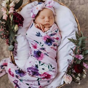 Snuggle Hunny Organic Jersey Wrap & Topknot Set Floral Kiss