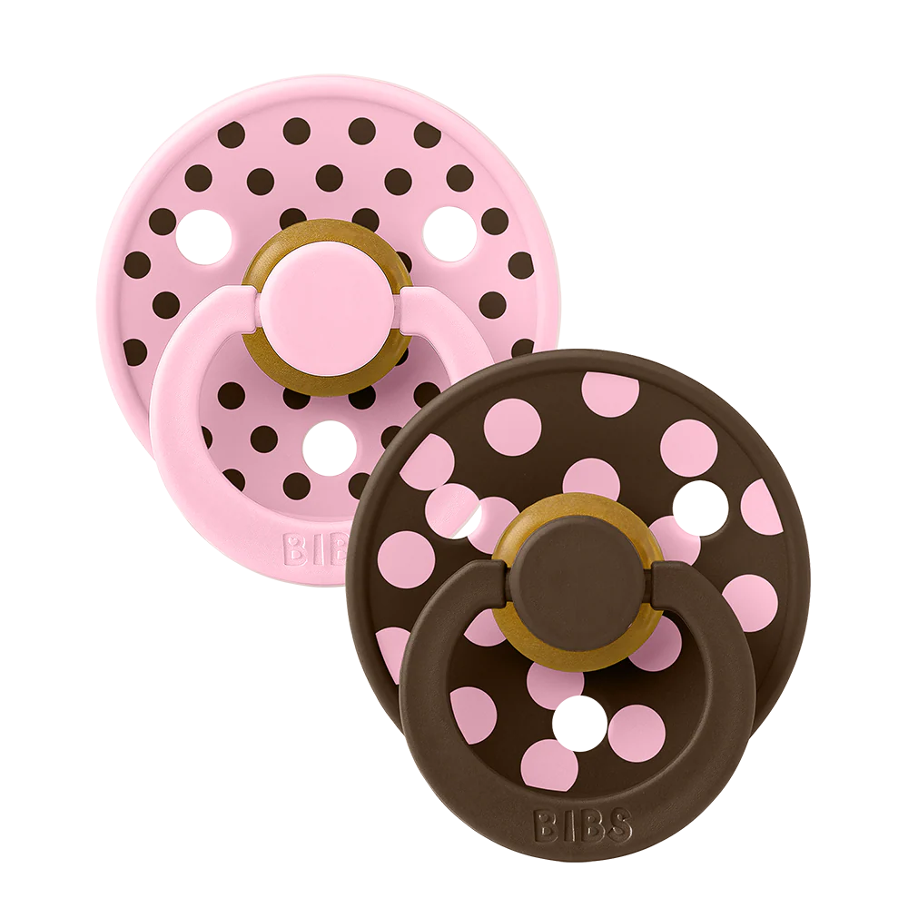 Baby Pink-Mocha BIBS Studio Collection Polka Pacifier Size 1 - 2 Pack - Image 2