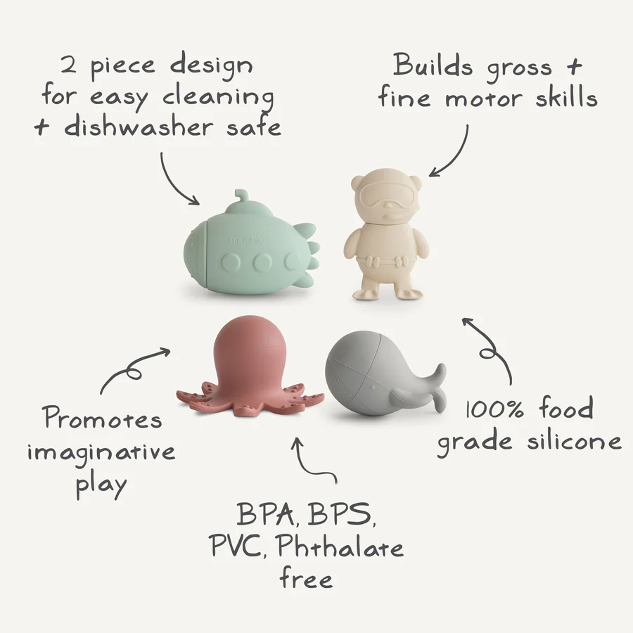 Mushi Sea life Mold Free Bath Play Set 4pc2 Mushie 4 Piece Bath Play Set Space - Image 2