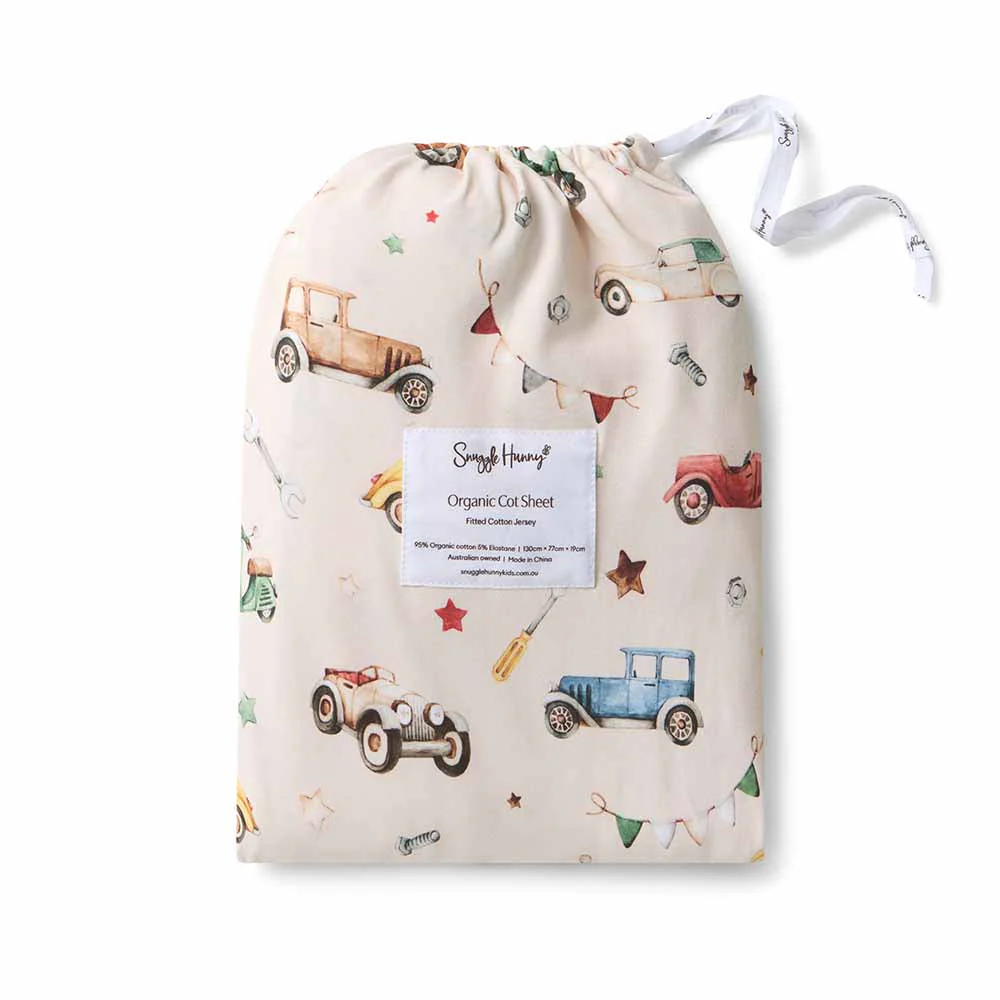 Snuggle Hunny Kids Vintage Cars Organic Fitted Cot Sheet Snuggle Hunny Kids Vintage Cars Organic Fitted Cot Sheet