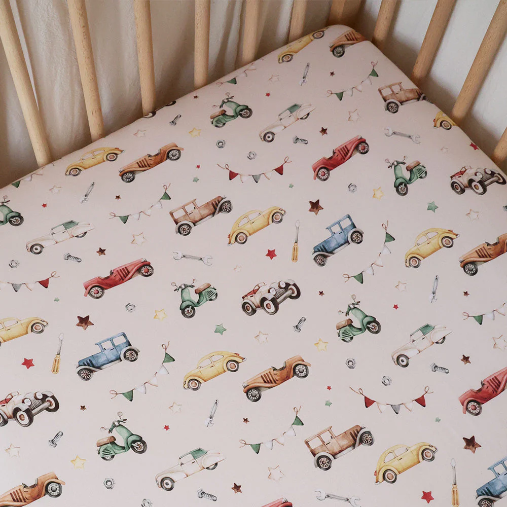 Snuggle Hunny Kids Vintage Cars Organic Fitted Cot Sheet2 Snuggle Hunny Kids Vintage Cars Organic Fitted Cot Sheet - Image 3