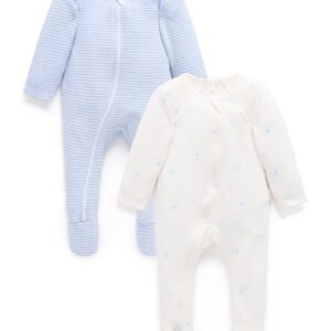 Purebaby Blue Bear 2 Pack Zip Growsuit Purebaby Blue Bear 2 Pack Zip Growsuit