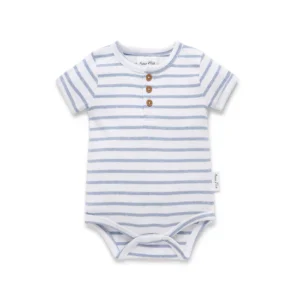 Aster & Oak Blue Stripe Rib Henley Onesie Aster & Oak Blue Stripe Rib Henley Onesie