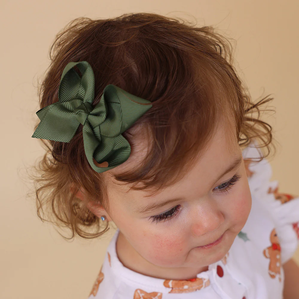 Snuggle Hunny Kids Clip Bow Olive Medium . Snuggle Hunny Kids Clip Bow Olive Medium - Image 2