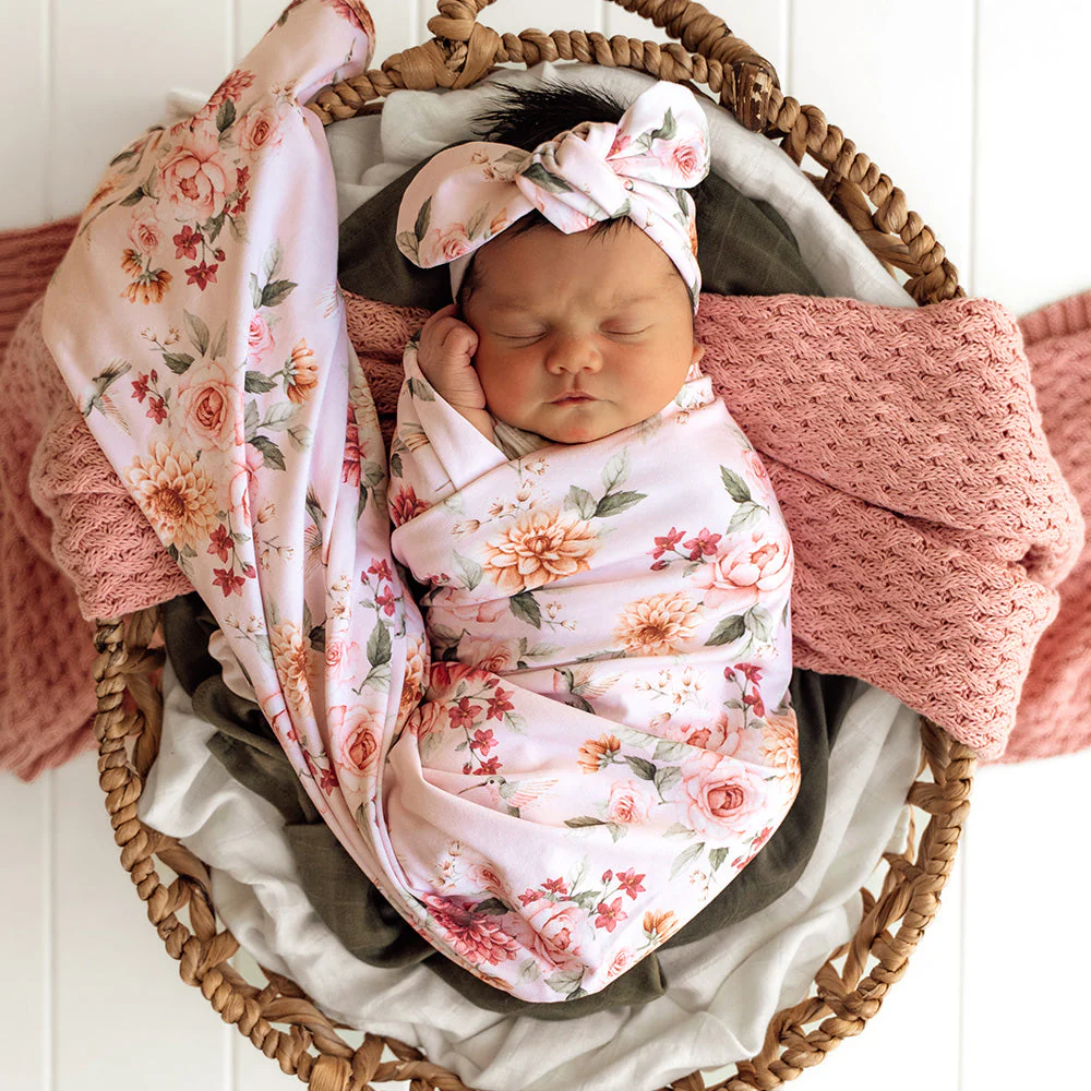 Snuggle Hunny Kids Birds & Blooms Organic Jersey Wrap & Topknot Set Snuggle Hunny Kids Birds & Blooms Organic Jersey Wrap & Topknot Set
