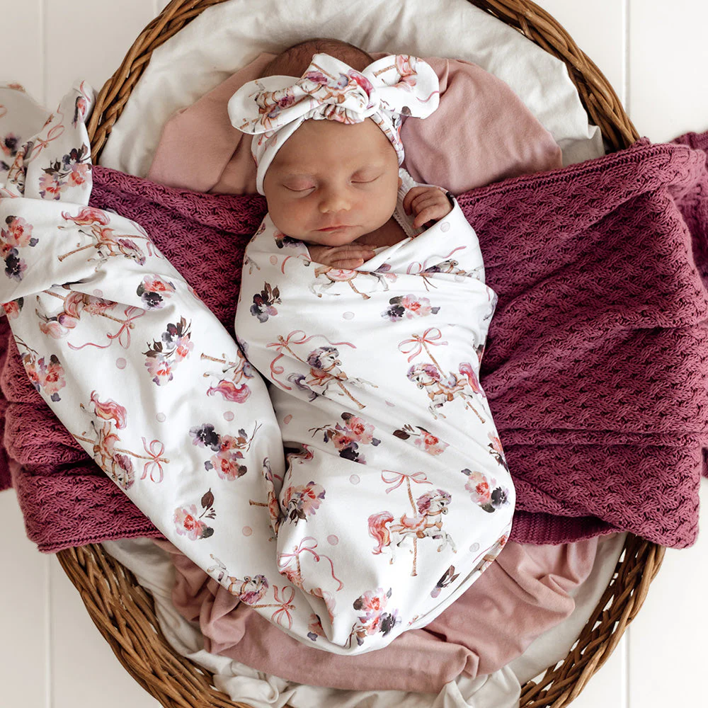 Snuggle Hunny Kids Carousel Organic Jersey Wrap & Topknot Set Snuggle Hunny Kids Carousel Organic Jersey Wrap & Topknot Set