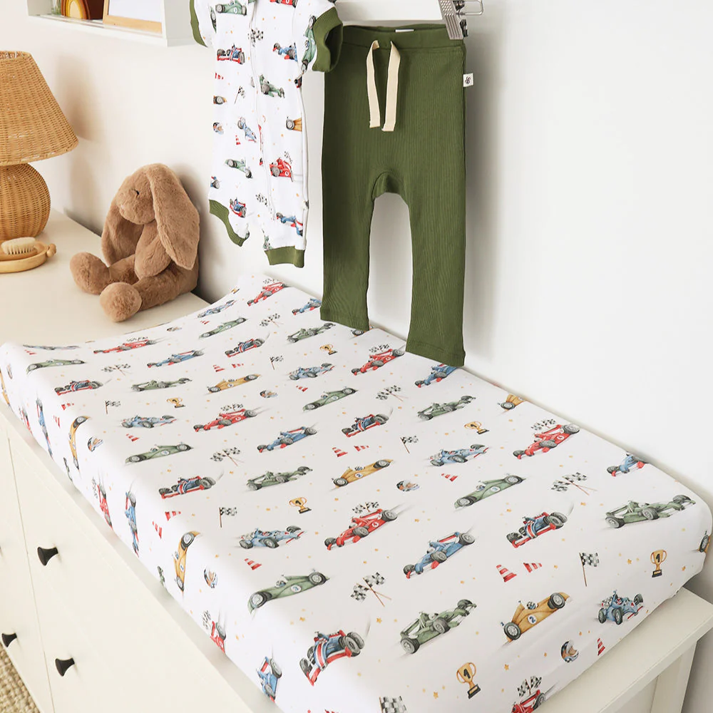 Snuggle Hunny Kids Little Racers Organic Bassinet Sheet Change Pad Cover3 Snuggle Hunny Kids Little Racers Organic Bassinet Sheet Change Pad Cover - Image 2