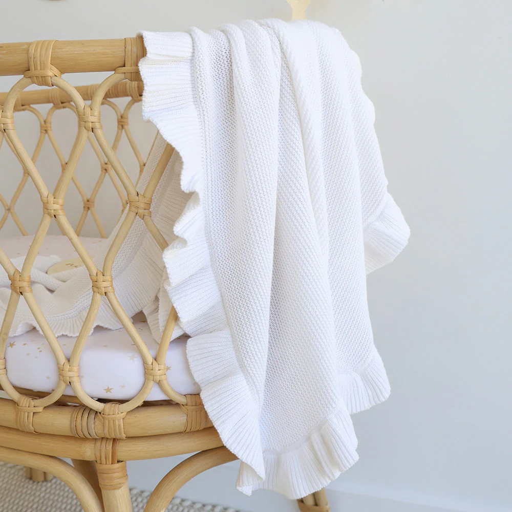 Snuggle Hunny Kids White Ruffle Knit Organic Baby Blanket Snuggle Hunny Kids White Ruffle Knit Organic Baby Blanket
