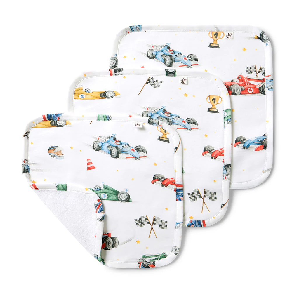 Snuggle Hunny Little Racers Organic Wash Cloths 3 Pk Snuggle Hunny Little Racers Organic Wash Cloths 3 Pk
