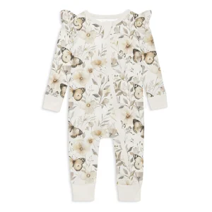 Aster & Oak Butterfly Fields Zip Romper Natural