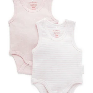 Purebaby 2 Pk Bodysuit Pale Pink