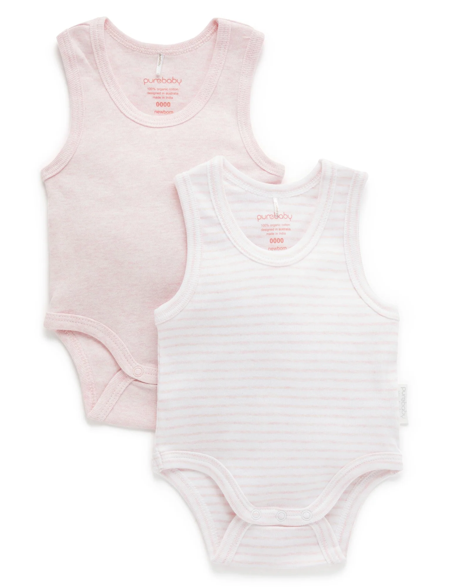 Purebaby 2 Pk Bodysuit Pale Pink9 Purebaby 2 Pk Bodysuit Pale Pink