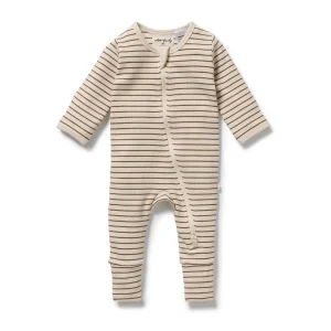 Wilson & Frenchy Nutmeg Stripe Organic Waffle Zipsuit