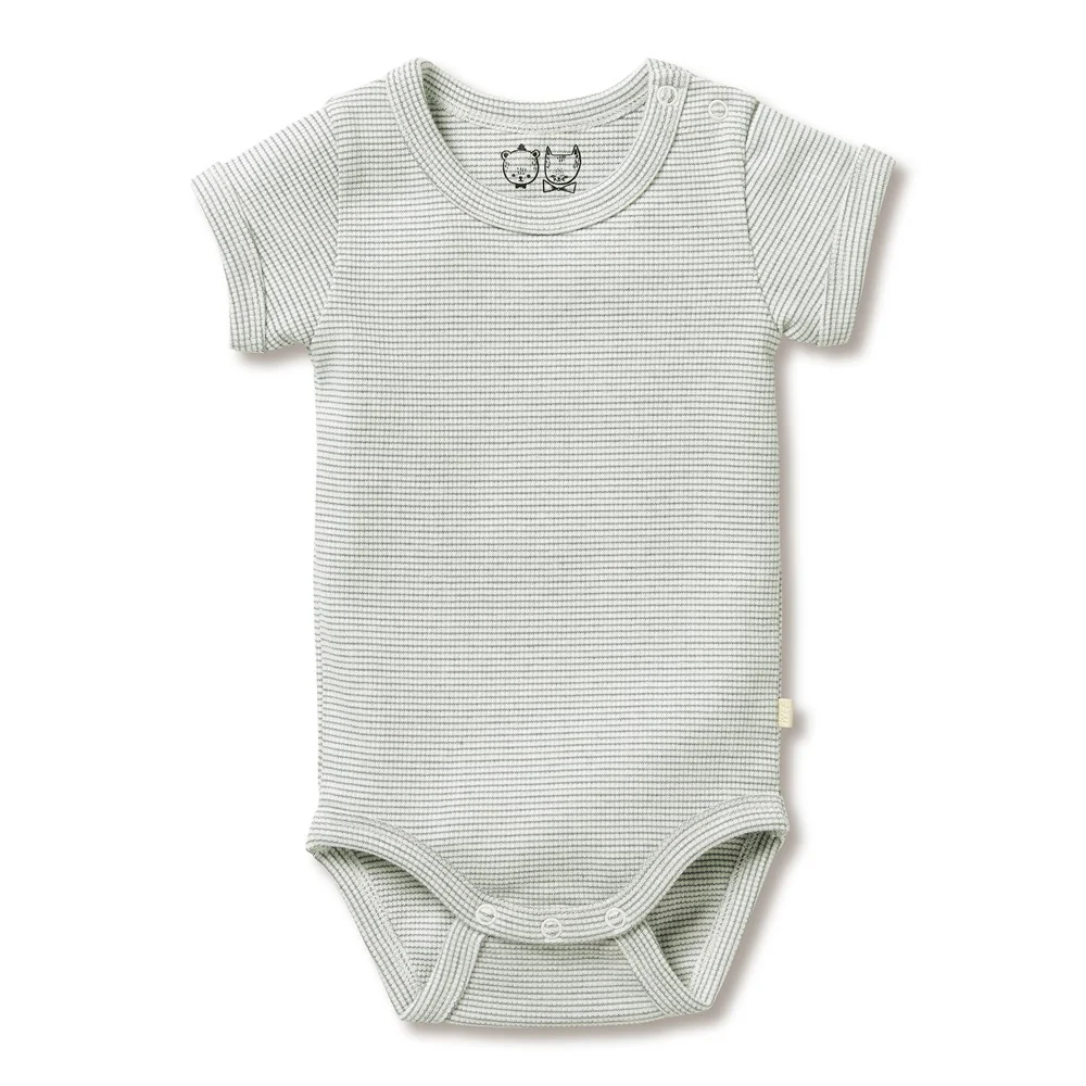 Wilson & Frenchy Organic Fern Stripe Rib Short Sleeved Bodysuit Wilson & Frenchy Organic Fern Stripe Rib Short Sleeved Bodysuit