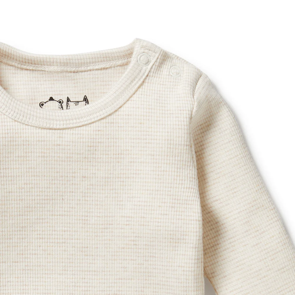 Wilson & Frenchy Organic Oat Stripe Rib Long Sleeved Bodysuit1 Wilson & Frenchy Organic Oat Stripe Rib Long Sleeved Bodysuit - Image 2