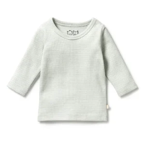 Wilson & Frenchy Organic Stripe Rib Long Sleeved Top Fern