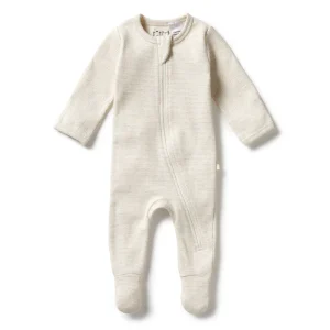 Wilson & Frenchy Organic Stripe Rib Zipsuit With Feet Oatmeal
