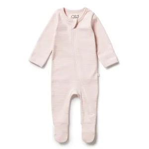 Wilson & Frenchy Organic Stripe Rib Zipsuit with feet Cantaloupe