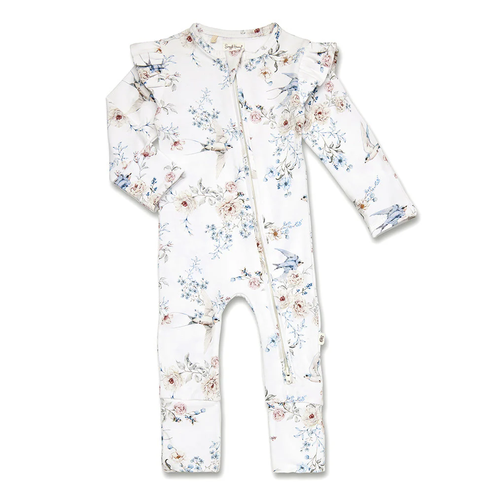 Sweet Swallows Organic Snugglesuit Convertible Romper with Frill Sweet Swallows Organic Snugglesuit Convertible Romper with Frill