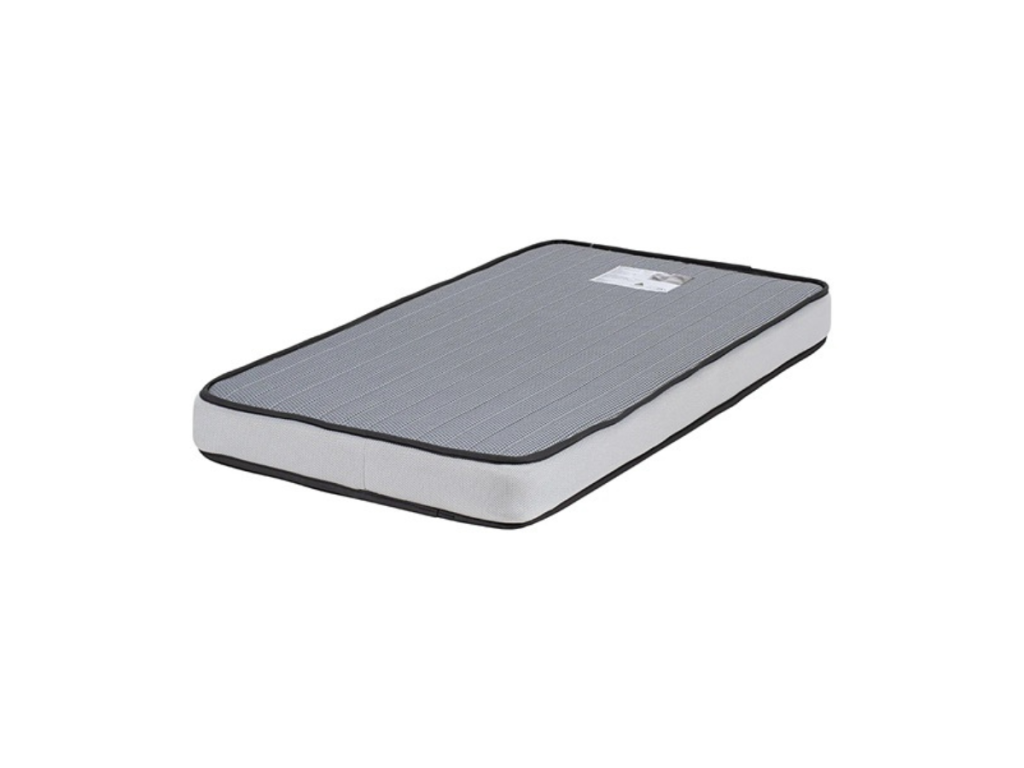 White cot mattress with grey quilted surface