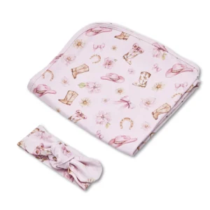 Snuggle Hunny Boots & Bows Organic Jersey Wrap & Topknot Set