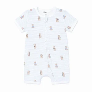 Bebe Brady Stripe Organic SS Zip Romper Bebe Brady Stripe Organic SS Zip Romper