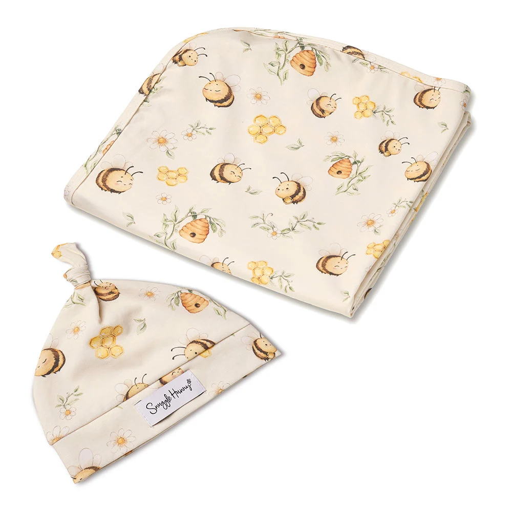 Snuggle Hunny Bumblebees Organic Jersey Wrap & Beanie Set Snuggle Hunny Bumblebees Organic Jersey Wrap & Beanie Set