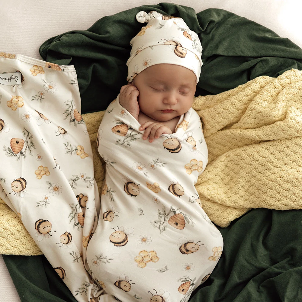 Snuggle Hunny Bumblebees Organic Jersey Wrap & Beanie Set1 Snuggle Hunny Bumblebees Organic Jersey Wrap & Beanie Set - Image 2