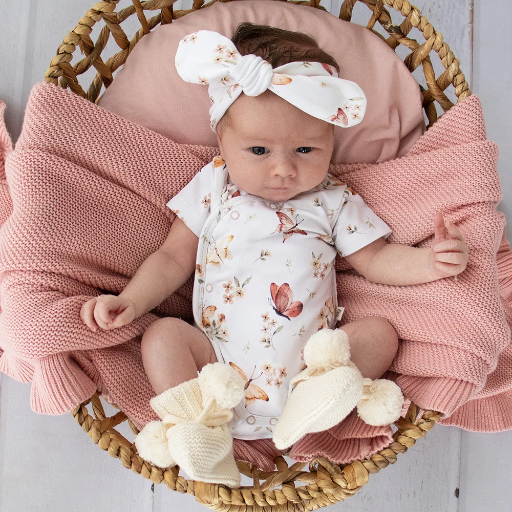 Snuggle Hunny Butterfly Short Sleeve Organic Kimono Bodysuit 1 Snuggle Hunny Butterfly Short Sleeve Organic Kimono Bodysuit - Image 2